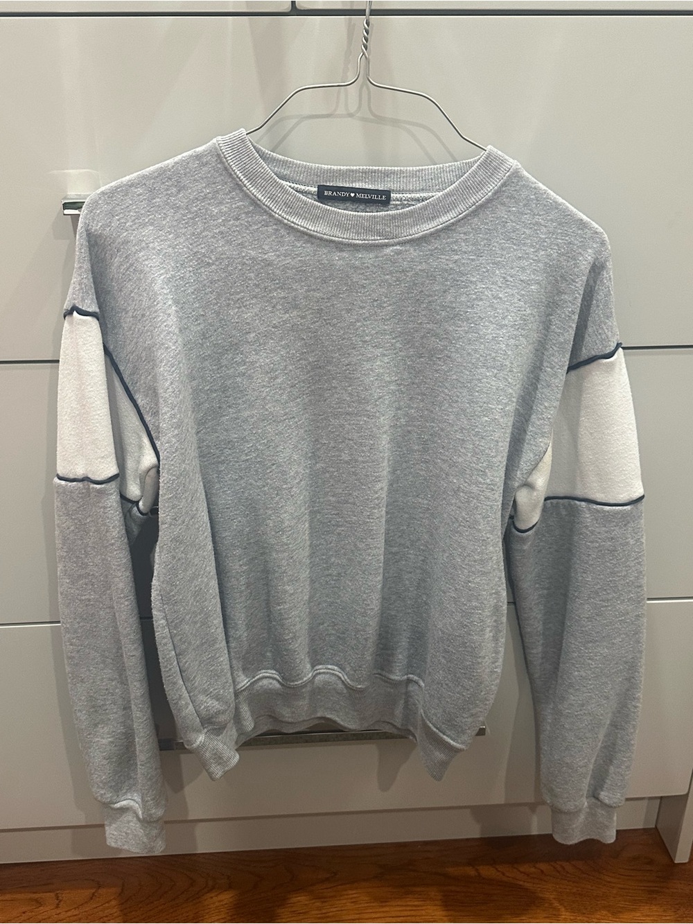 Brandy Melville Light Gray Crewneck with White Elbow Panels